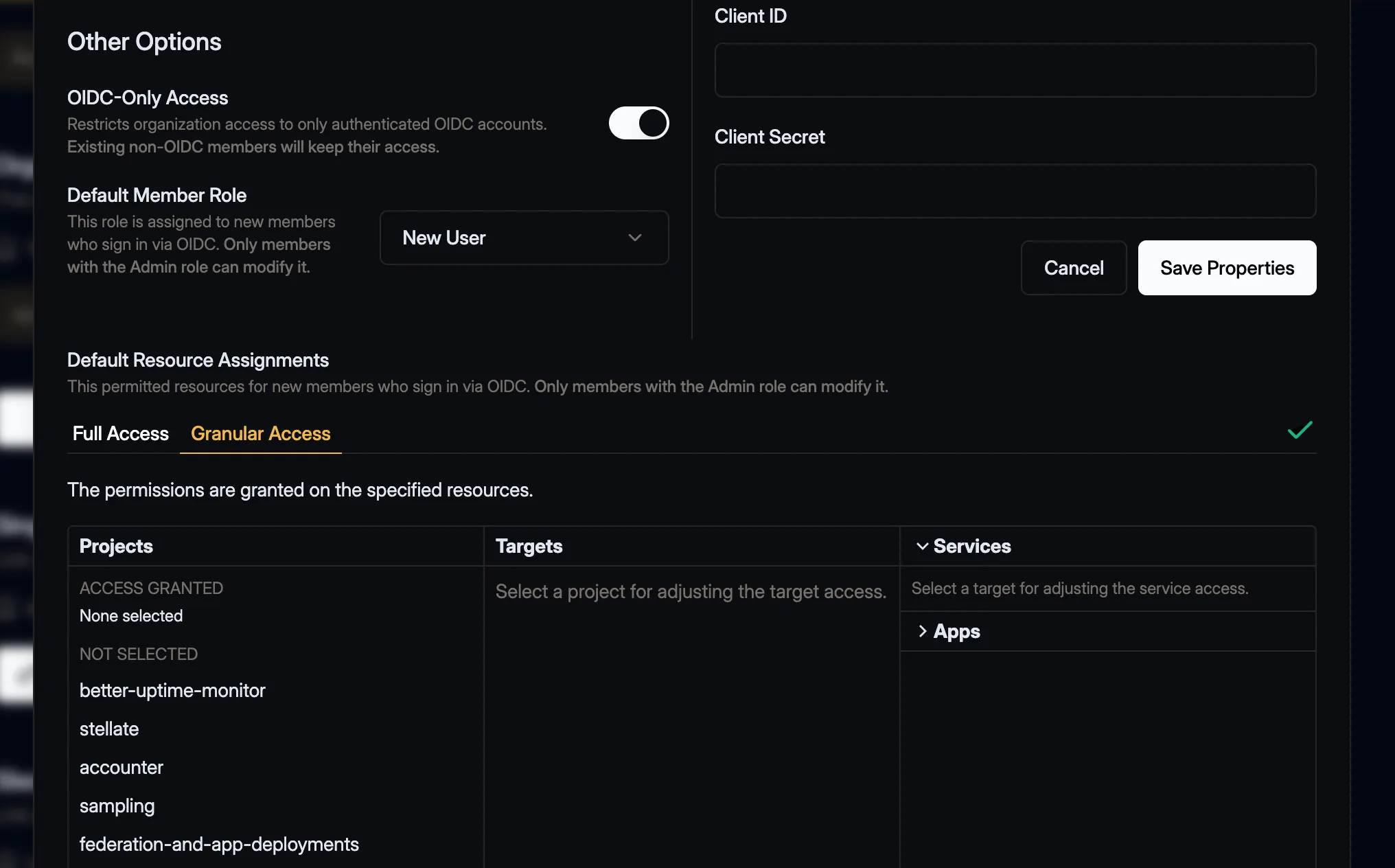 Select default resources for OIDC default role
